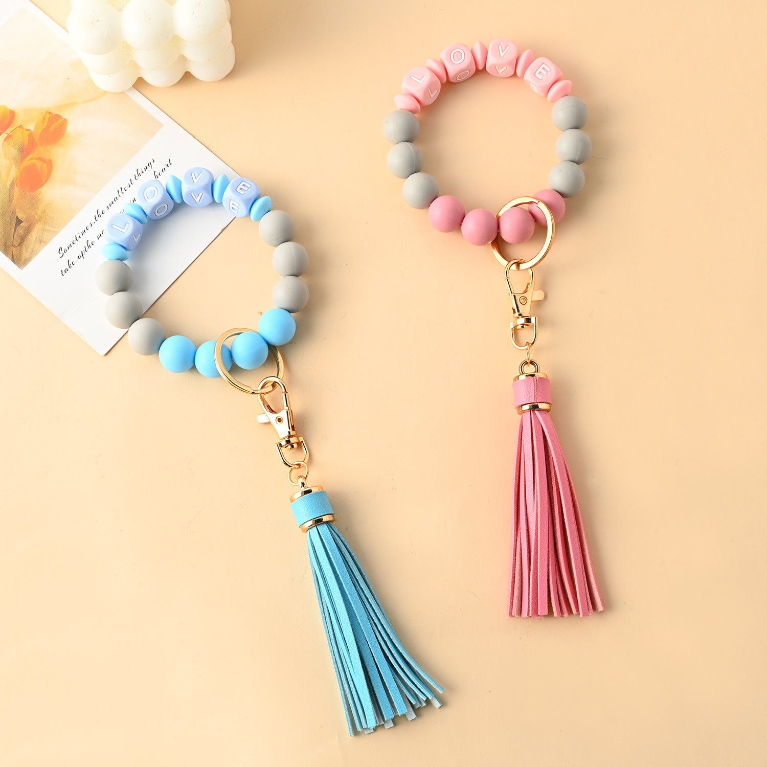 Wholesale Tassel Silicone Beaded Wrist Keychain